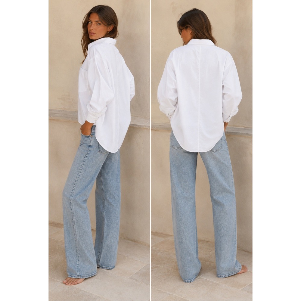 Djerf Avenue Breezy Shirt White Organic Cotton Oversized Button Down Portugal XL